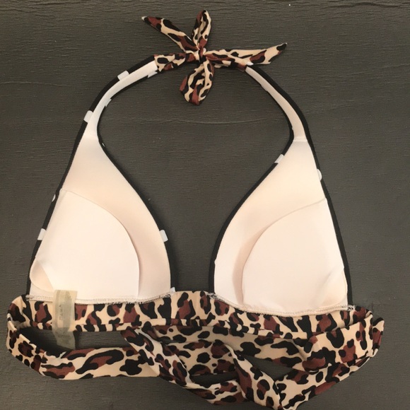 Victoria Secret Black Polka Dot/Leopard Bikini Top - Picture 2 of 3